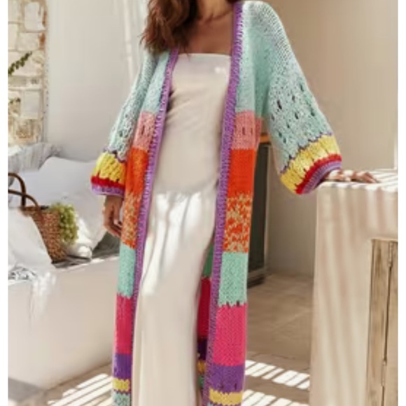 Sweaters - NEW! Boho Colorful Knit Open-Front Cardigan